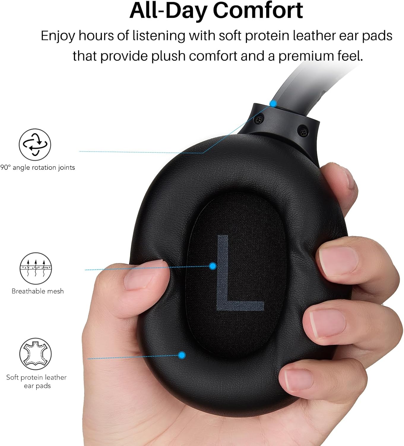 TOZO HT3 Hybrid Noise Cancelling Wireless Headphones, 90H Over Ear Headset | Hi Res Audio, AI Voice Assistant, Dual Device Connection, 32 Custom EQs, Built In 5 Mics, ANC, Foldable, Bluetooth 6.0 Black - Image 8